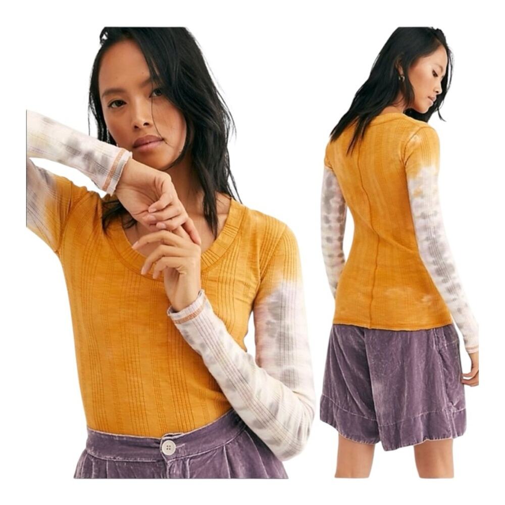 Free People We The Free Big Sure Amber Combo Long Sleeve Tie Dye NWT Medium